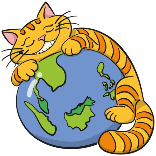 Wonderland tiger cat hugging the globe